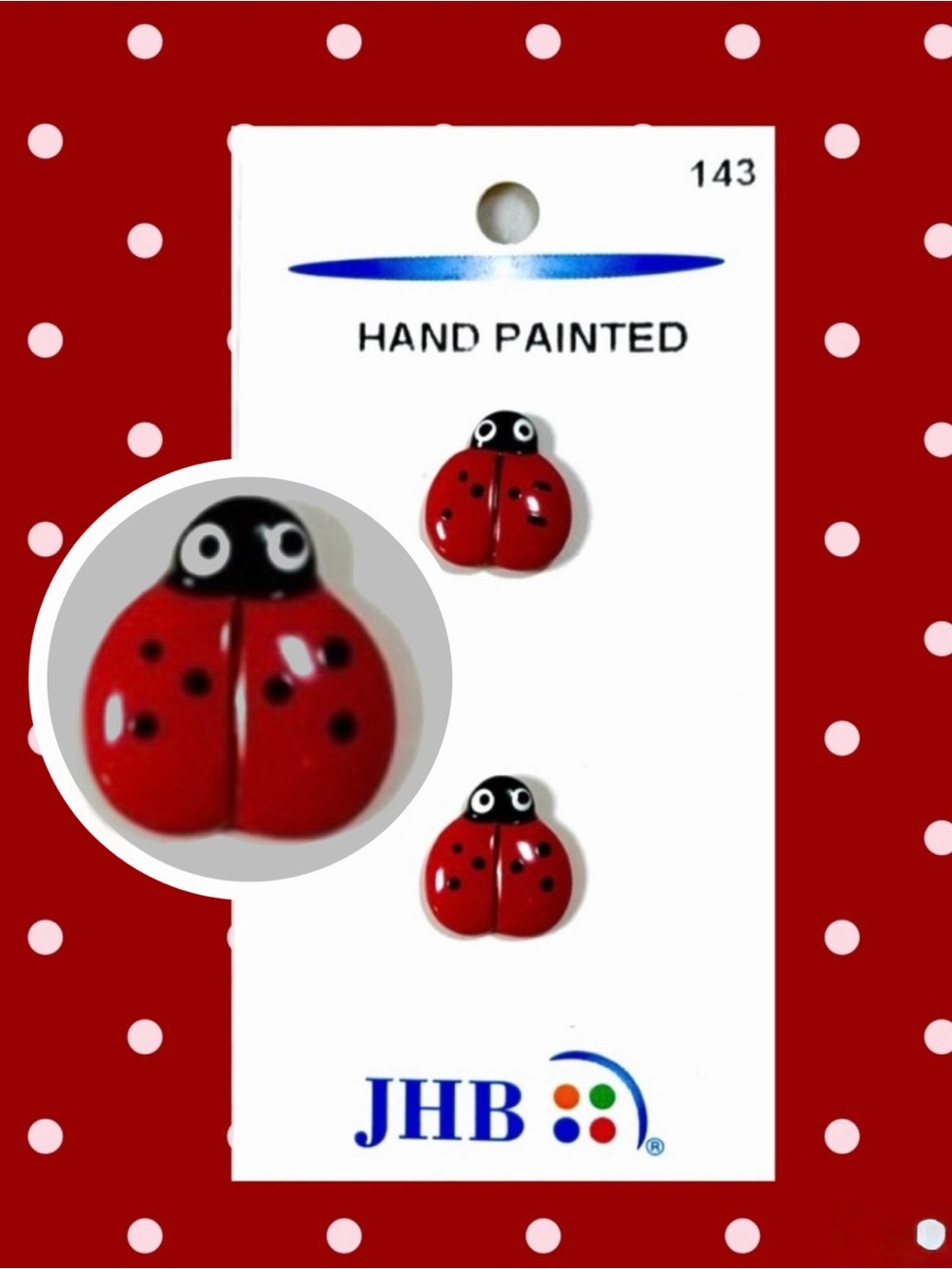 Vintage JHB Hand Painted Lady Bug Buttons